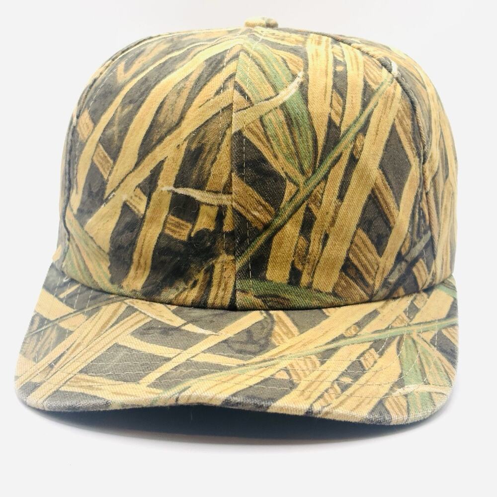 Vintage 90s Camouflage Pattern Hat Cap Vtg Outdoors Sport USA Made Straw Camo